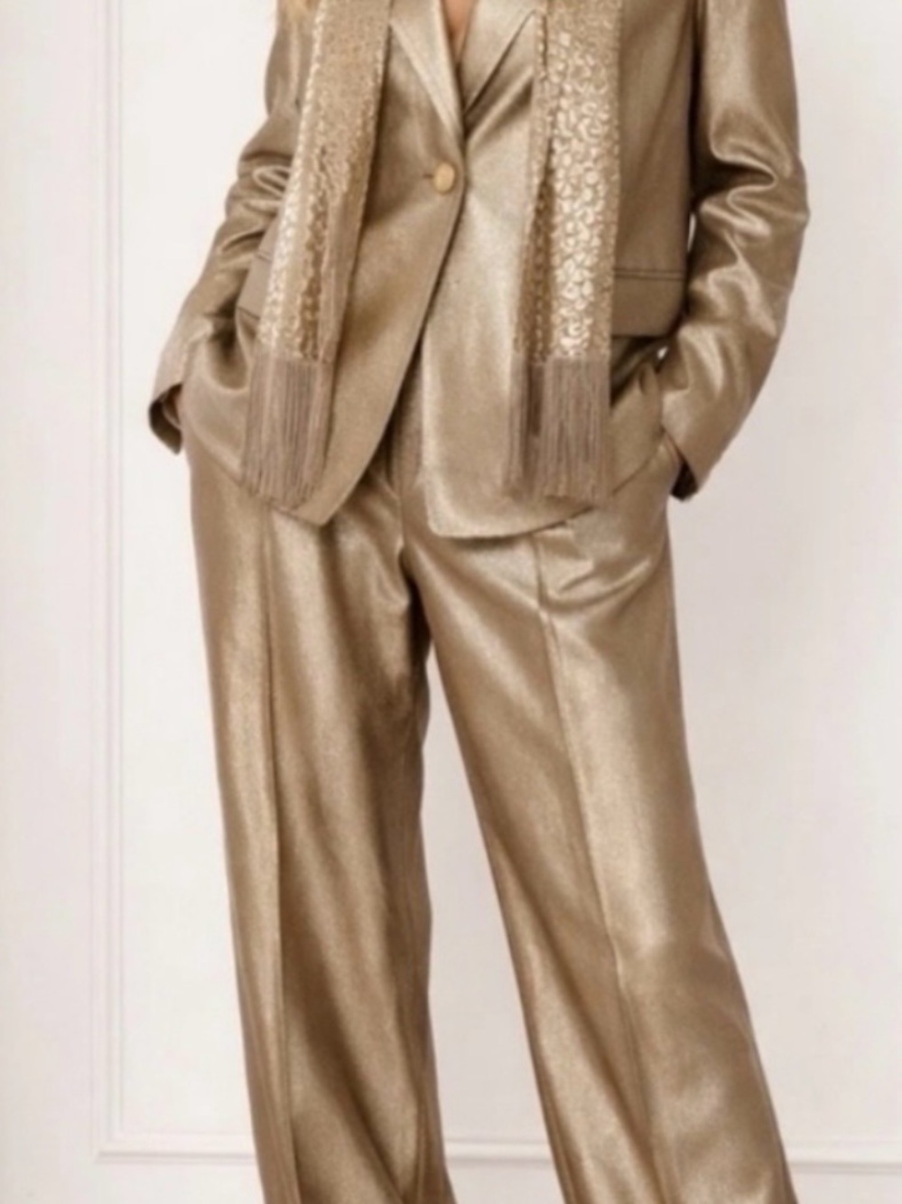 Kasper Metallic Gold Suit Jacket and Wide-Leg Trousers